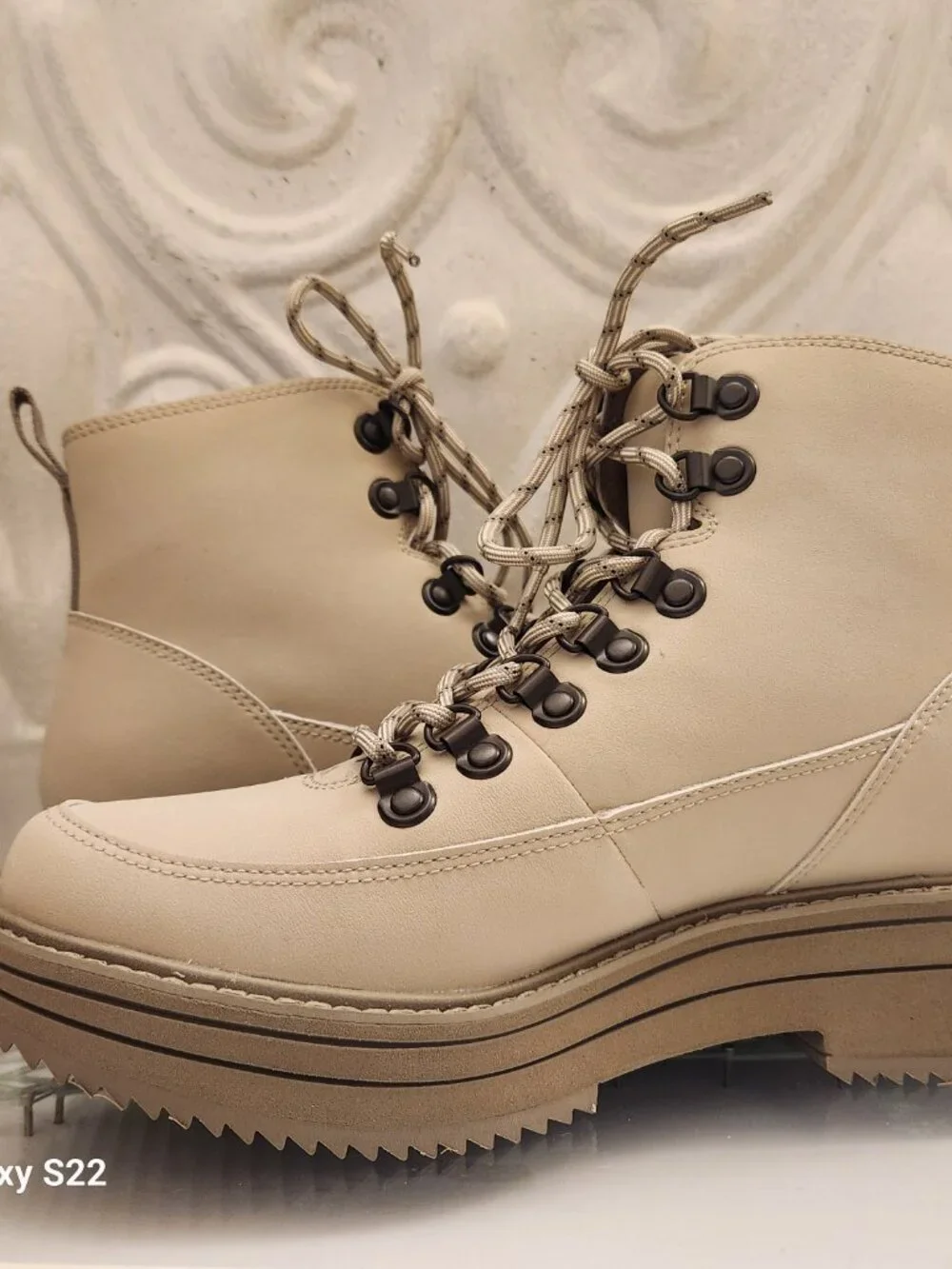 Teva Light Beige Platform Lace-Up Ankle Booties